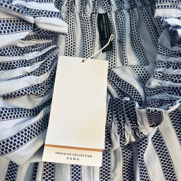 Zara Trafaluc Collection Off Shoulder Blouse Top XS NWT Navy Stripe Textured - Picture 5 of 10